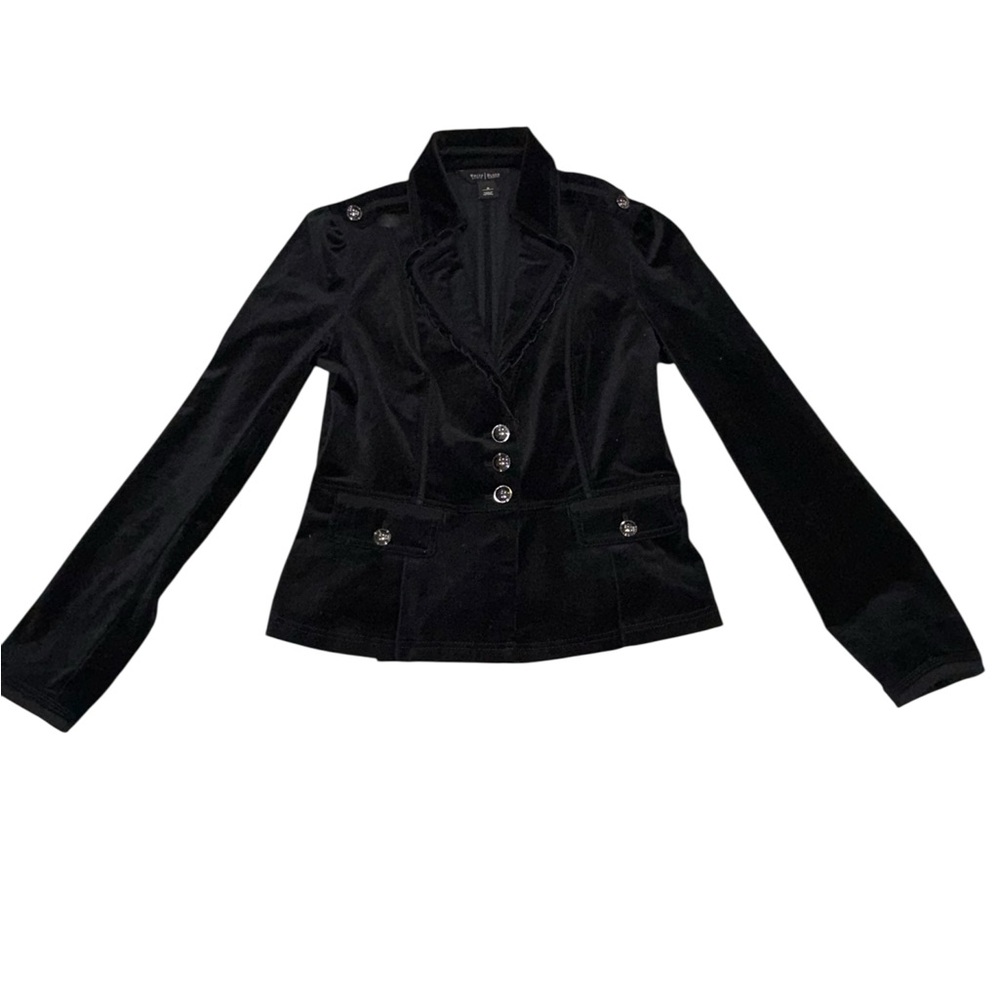 White House Black Market Black Velvet Military Style Blazer Jacket Size 4 - Picture 2 of 9